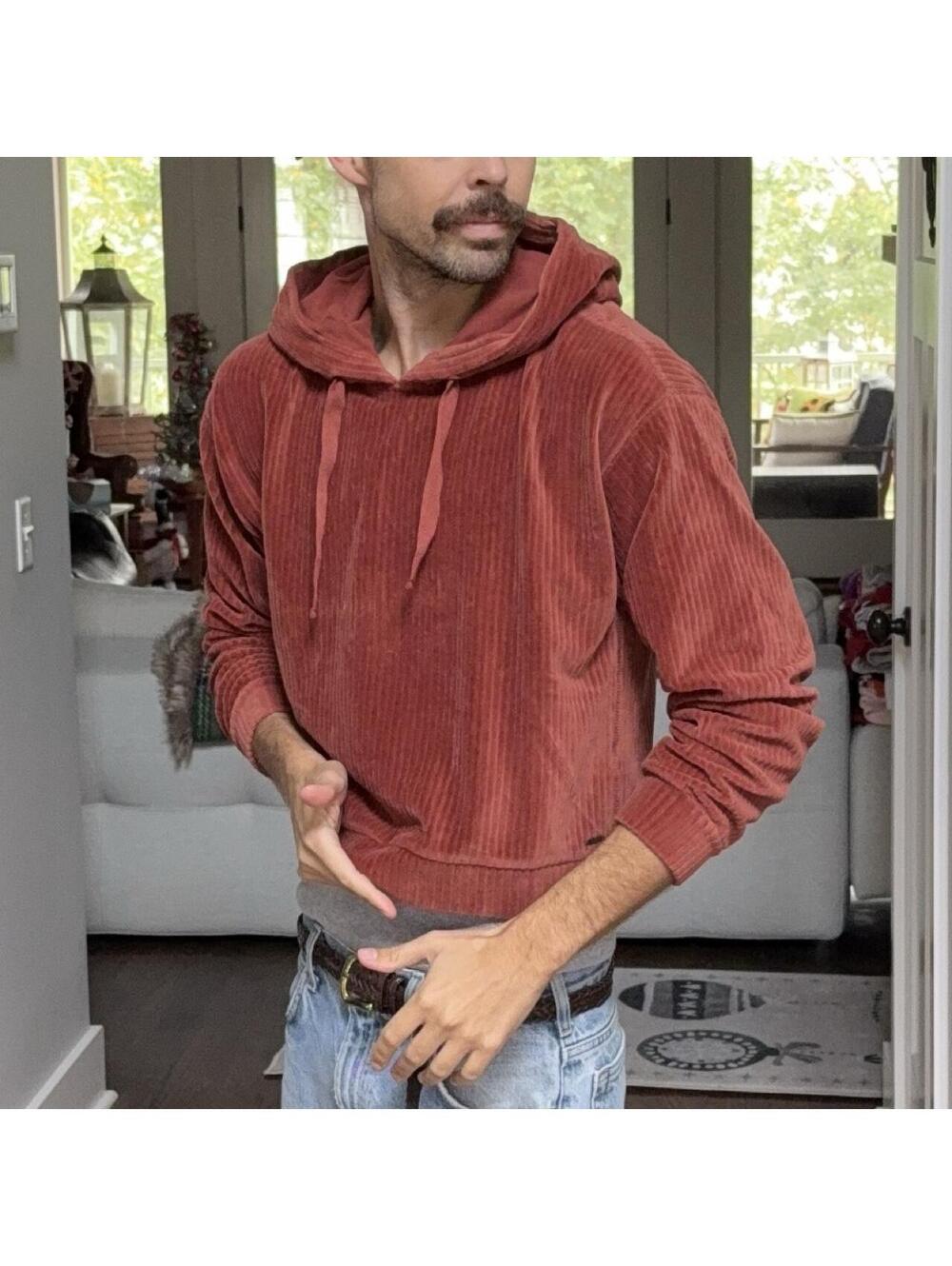 Abercrombie Rust Ribbed Velour Hoodie 🍂
